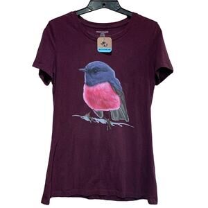 Upcycled Hand Printed Small Pink Robin Ukraine Flag Slava Ukraini Artist Tee